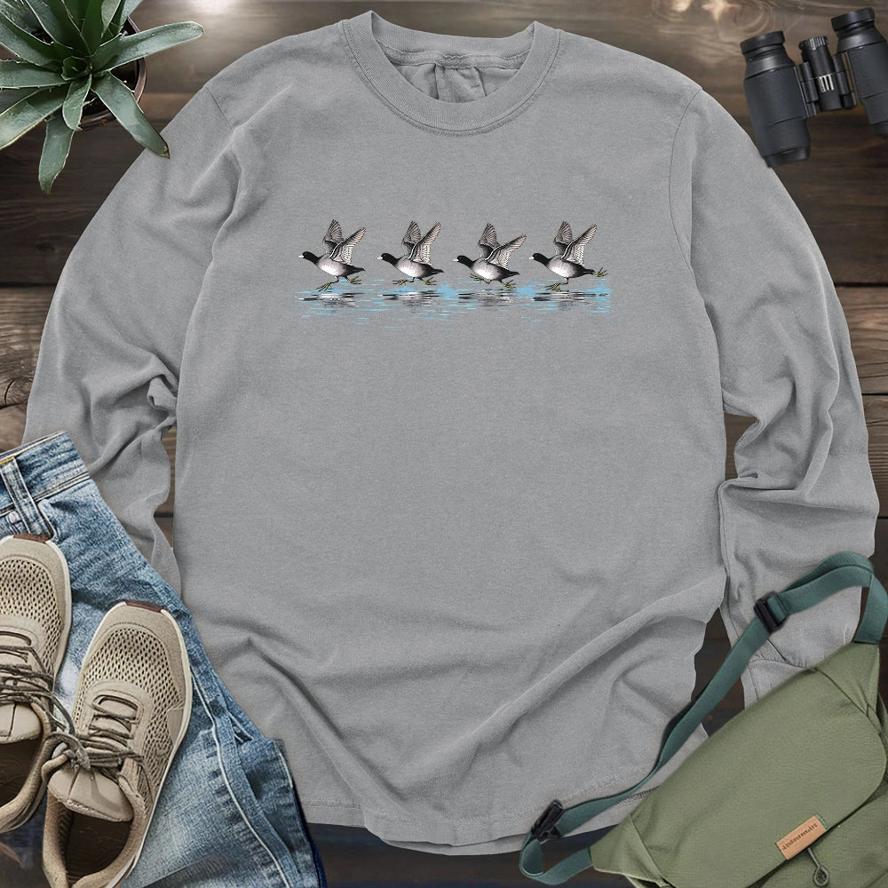 American Coot Running On Water Long Sleeve T-shirt