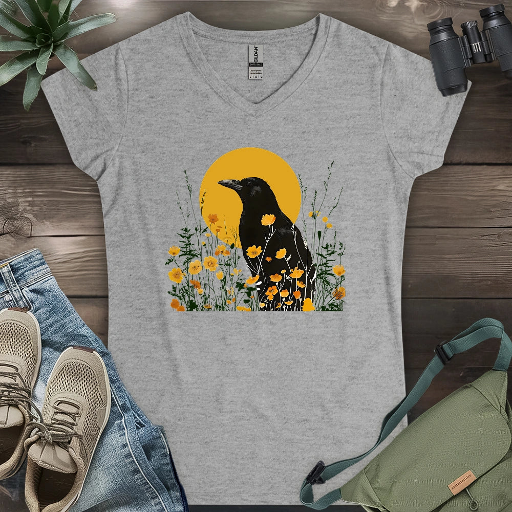 American Crow With Poppies Lady V-neck