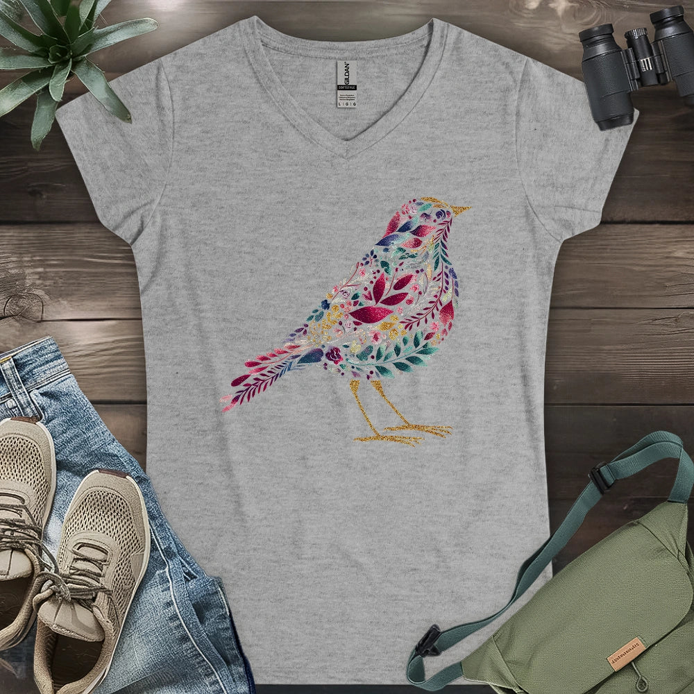 Bird Made By Leaves Lady V-neck