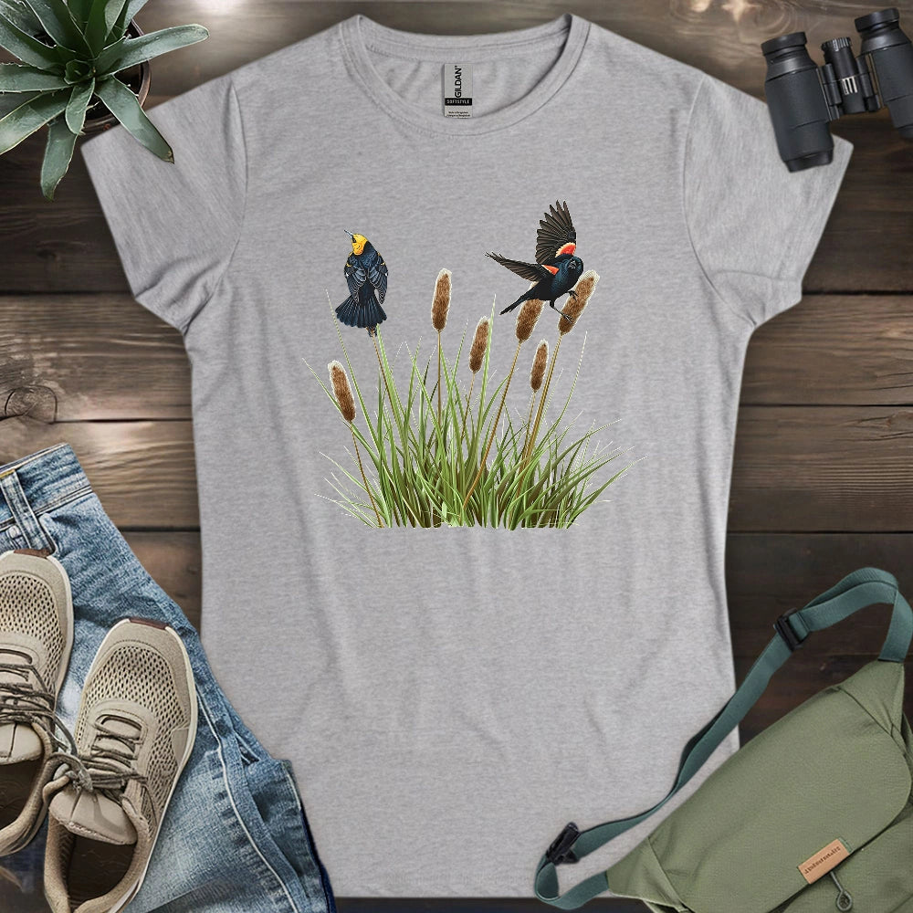 Blackbirds On Cattail Field Women's T-shirt