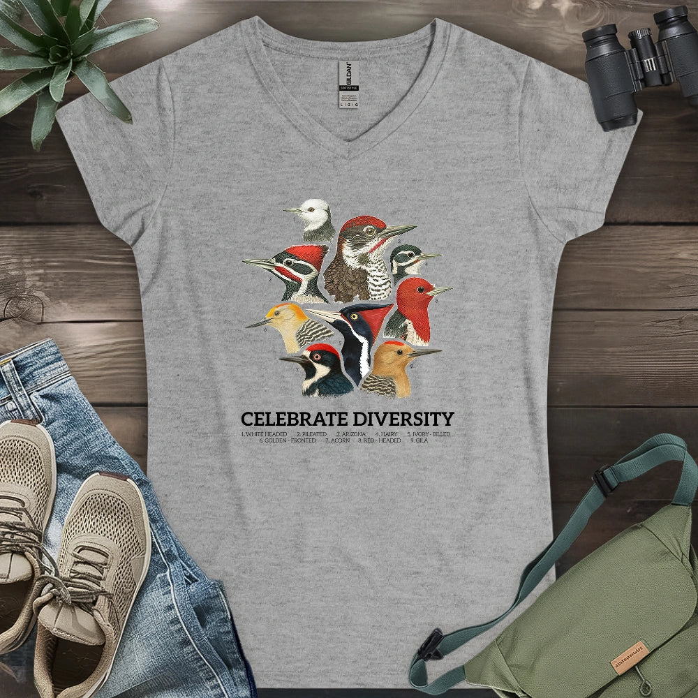 Celebrate Diversity Of Woodpecker Lady V-neck