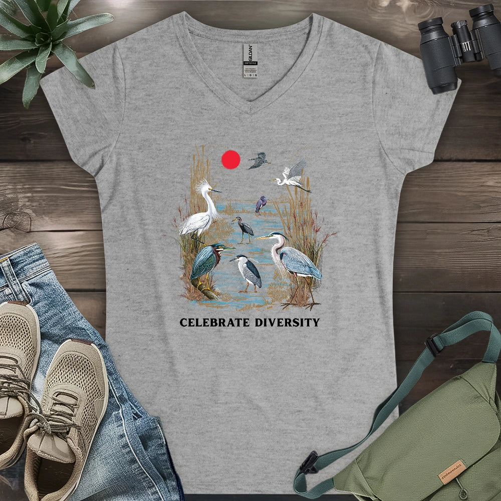 Celebrate Heron Diversity Lady V-neck