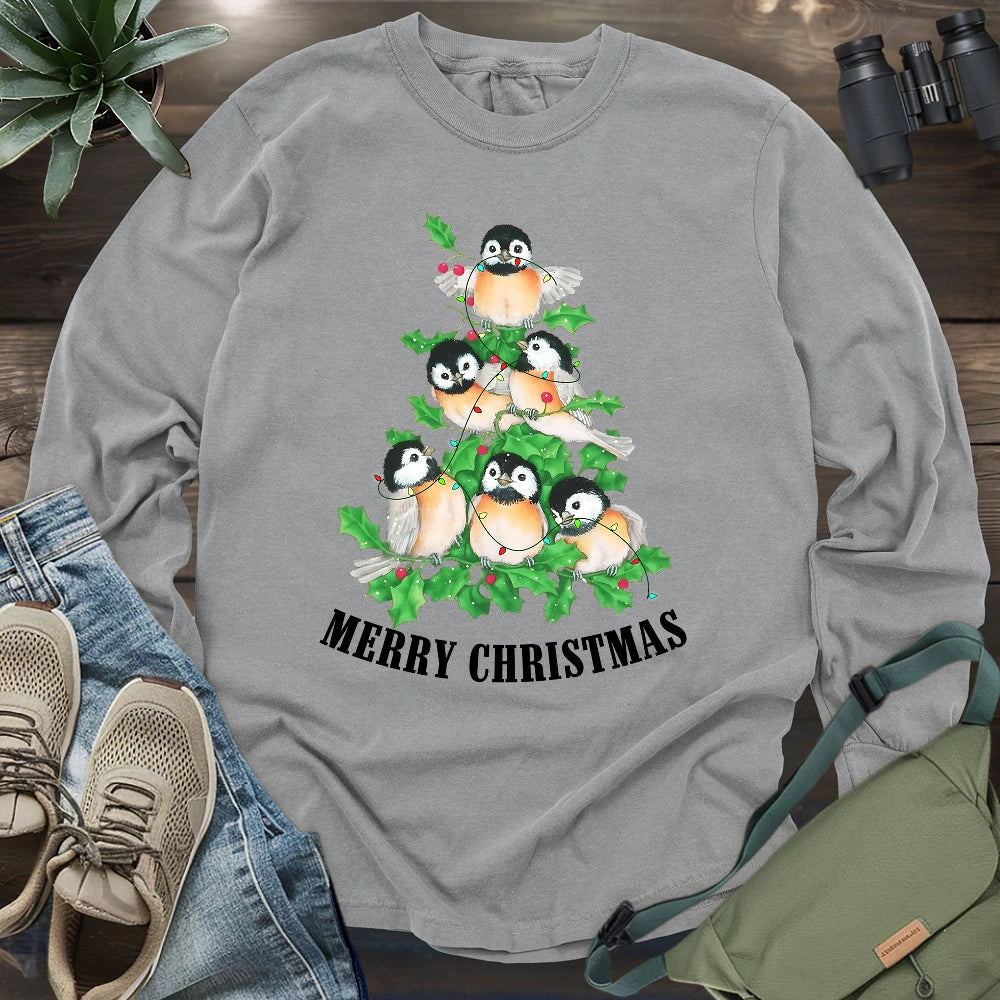 Chickadee Christmas Tree Long Sleeve T-shirt