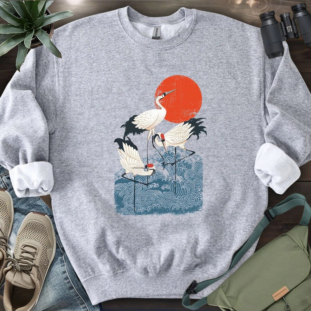 Crimson Sun Cranes Sweatshirt