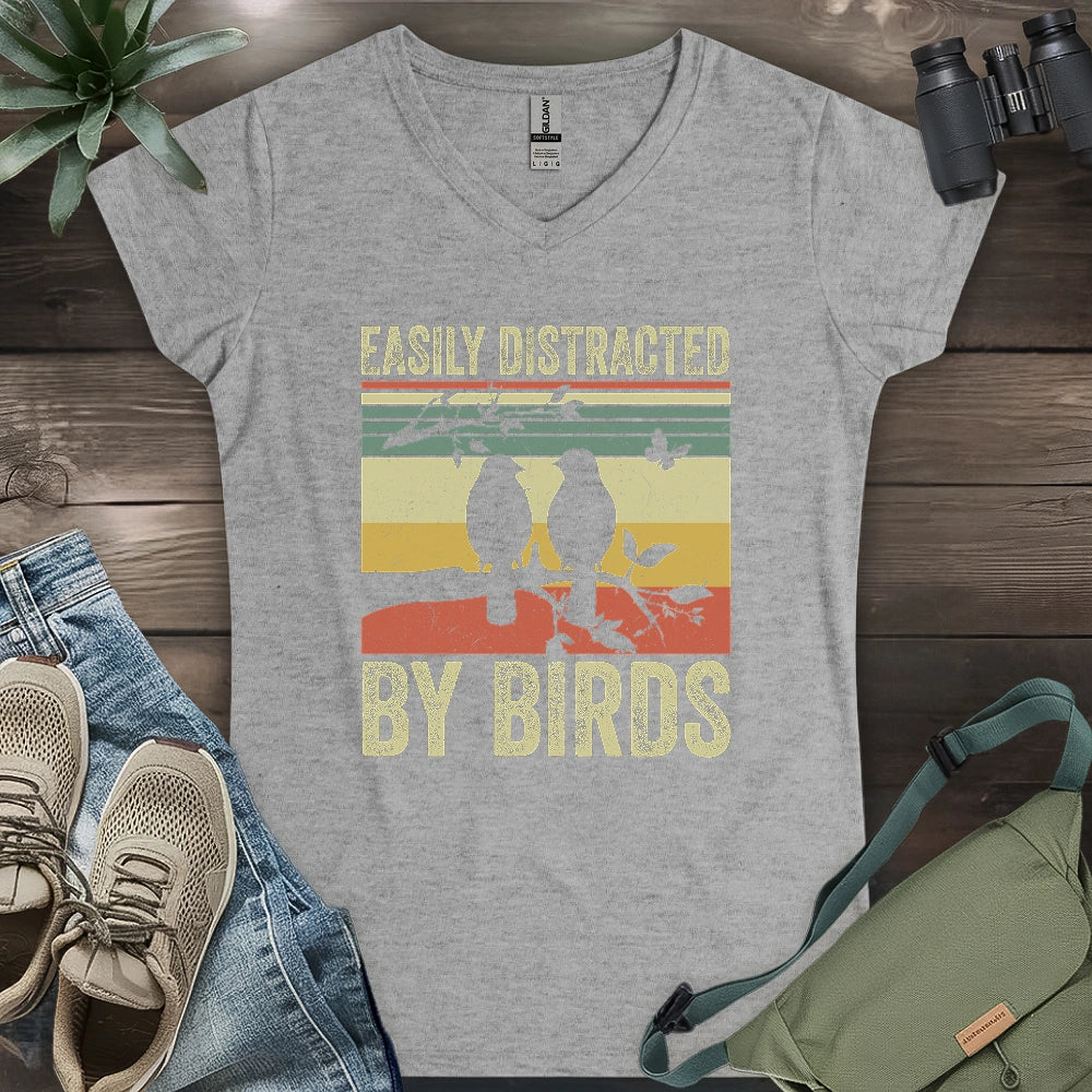 Easily Distracted By Bird Lady V-neck
