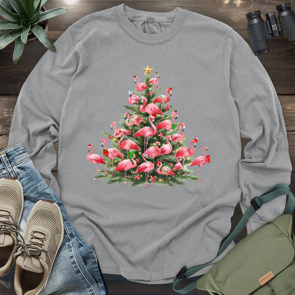 Flamingo Christmas Tree Long Sleeve T-shirt
