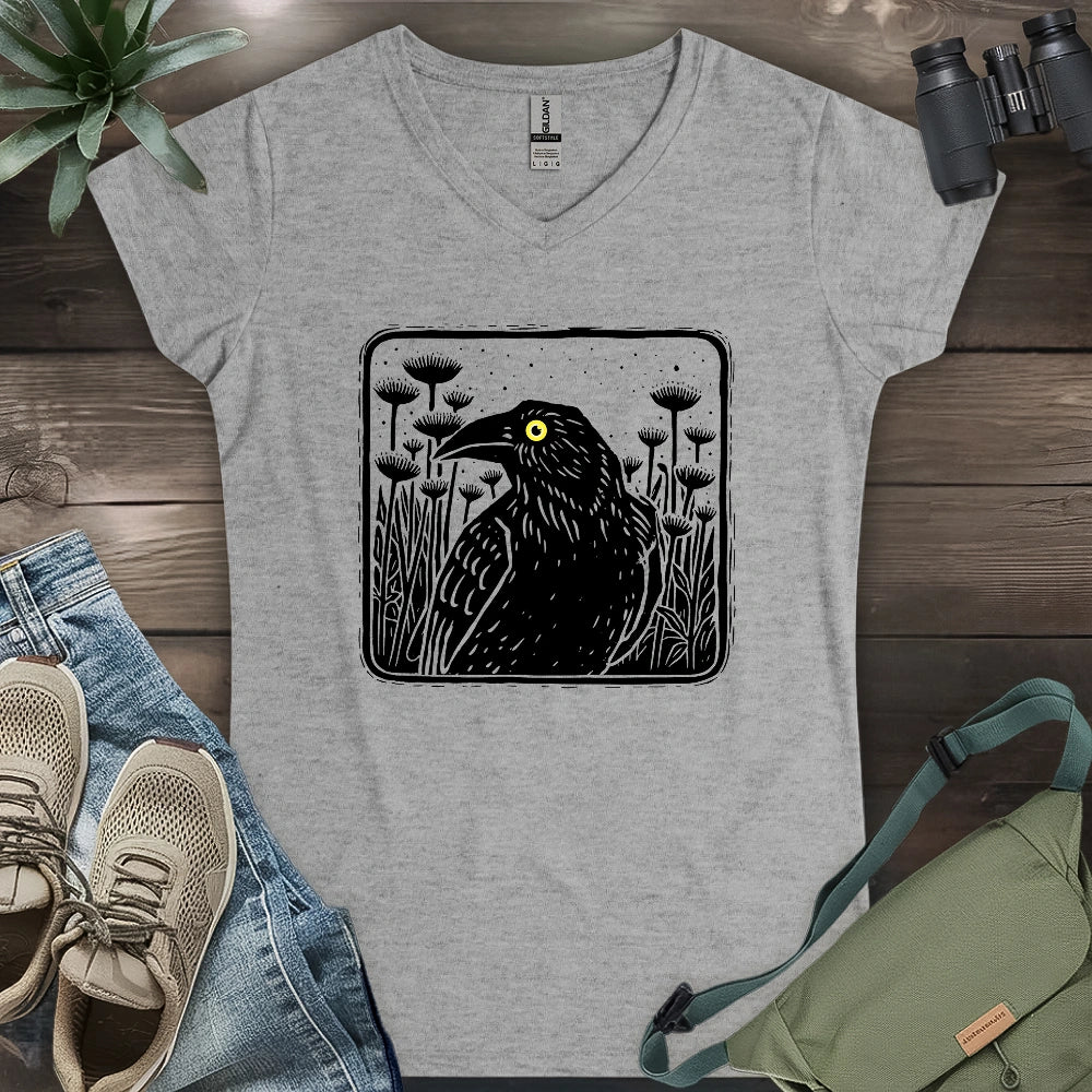 Floral Crow Silhouette Lady V-neck