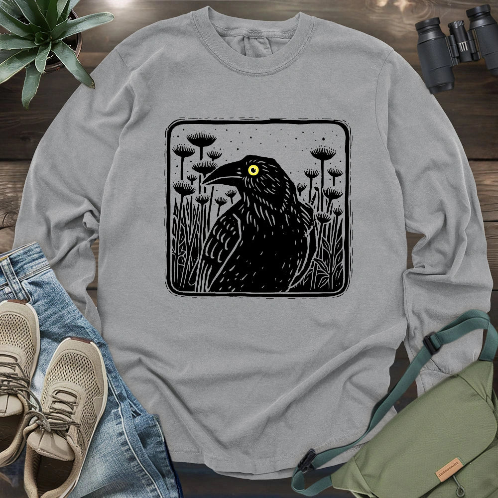 Floral Crow Silhouette Long Sleeve T-shirt