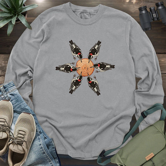 Flower Made Of Woodpeckers Long Sleeve T-shirt