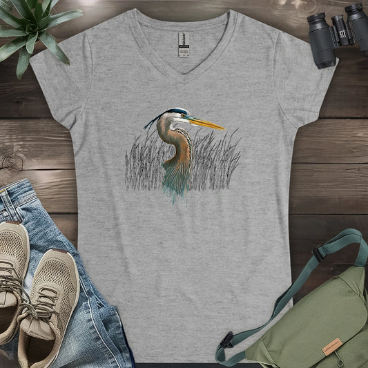 Great Blue Heron Lady V-neck