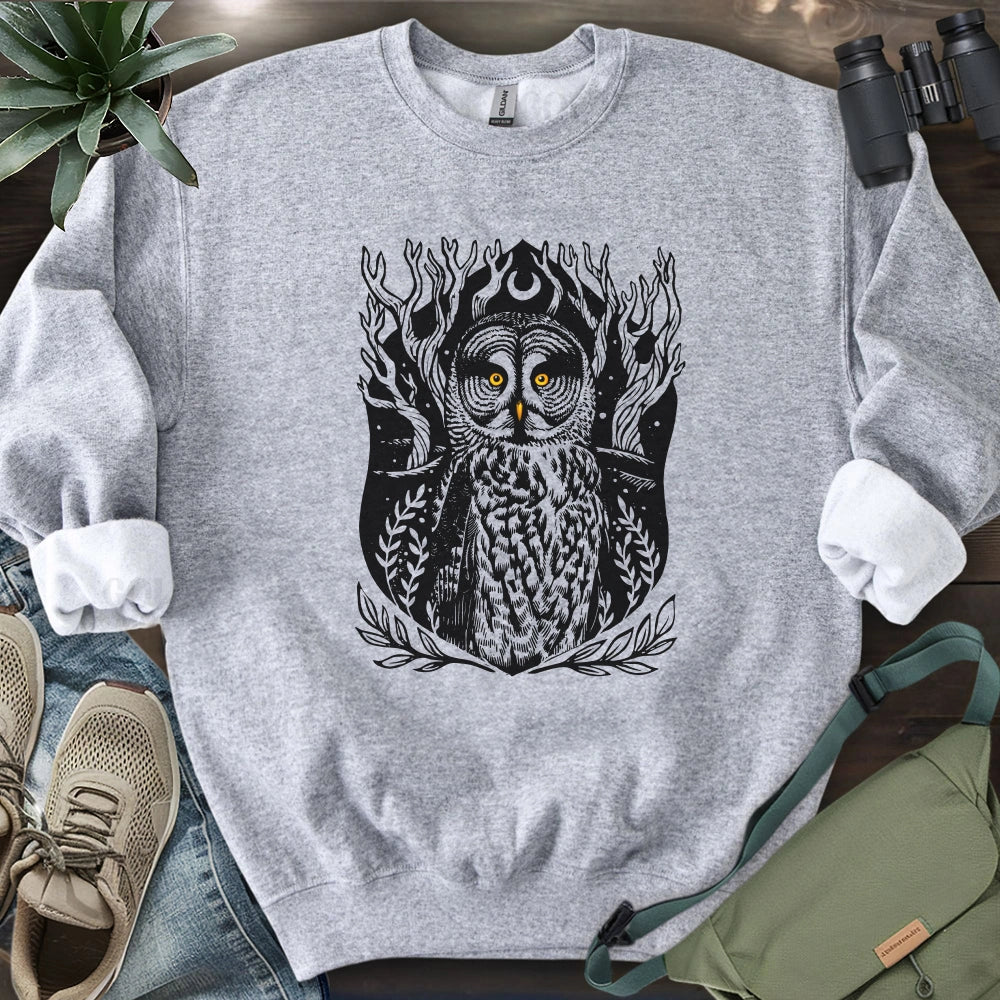 Great Grey Owl Linocut Sweatshirt