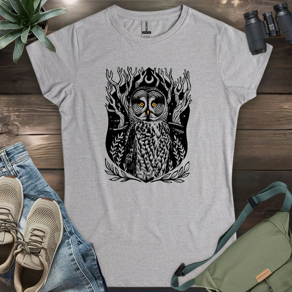 Great Grey Owl Linocut Women's T-shirt
