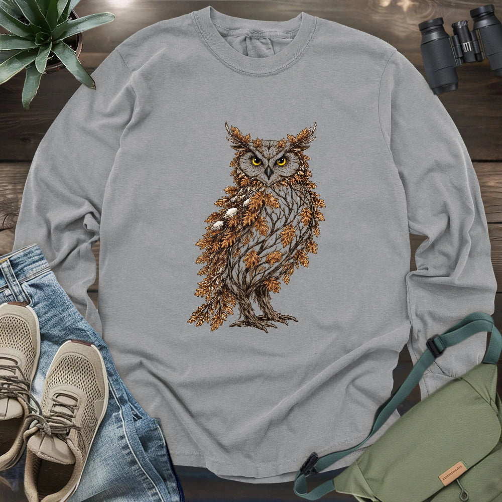 Great Horned Owl Made By Leaves Long Sleeve T-shirt