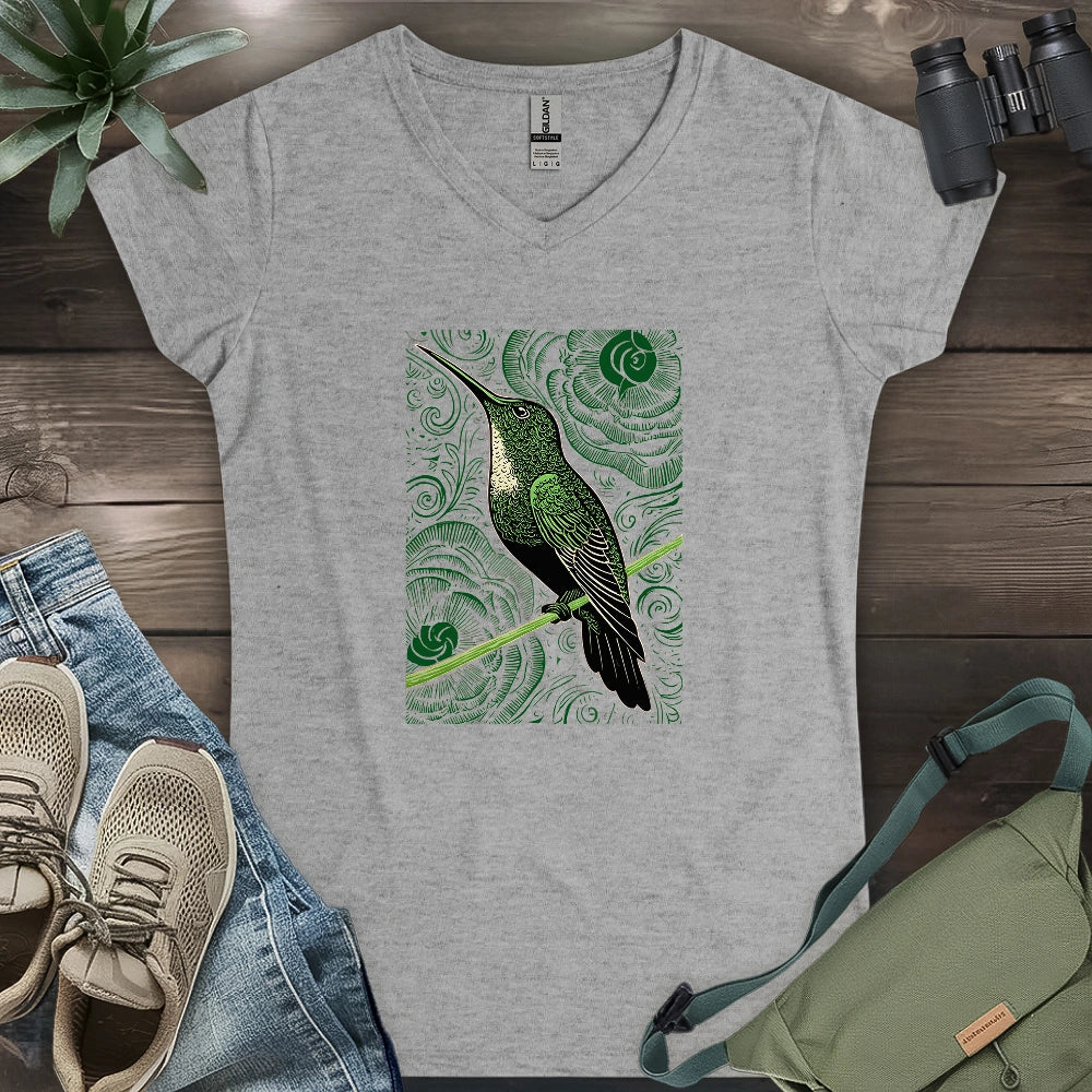 Green Hummingbird Lady V-neck
