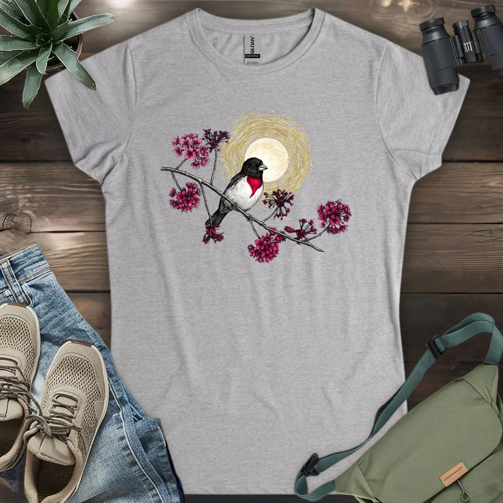 Grosbeak Under Forest's Moonlight Women's T-shirt