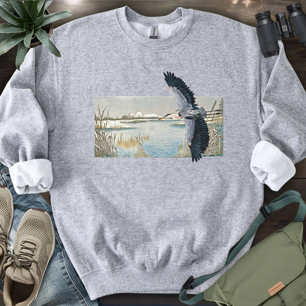 Heron Flying Over Marsh Sweatshirt