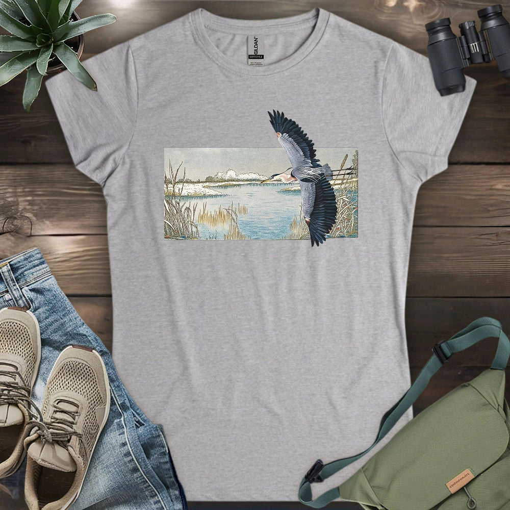 Heron Flying Over Marsh Women's T-shirt