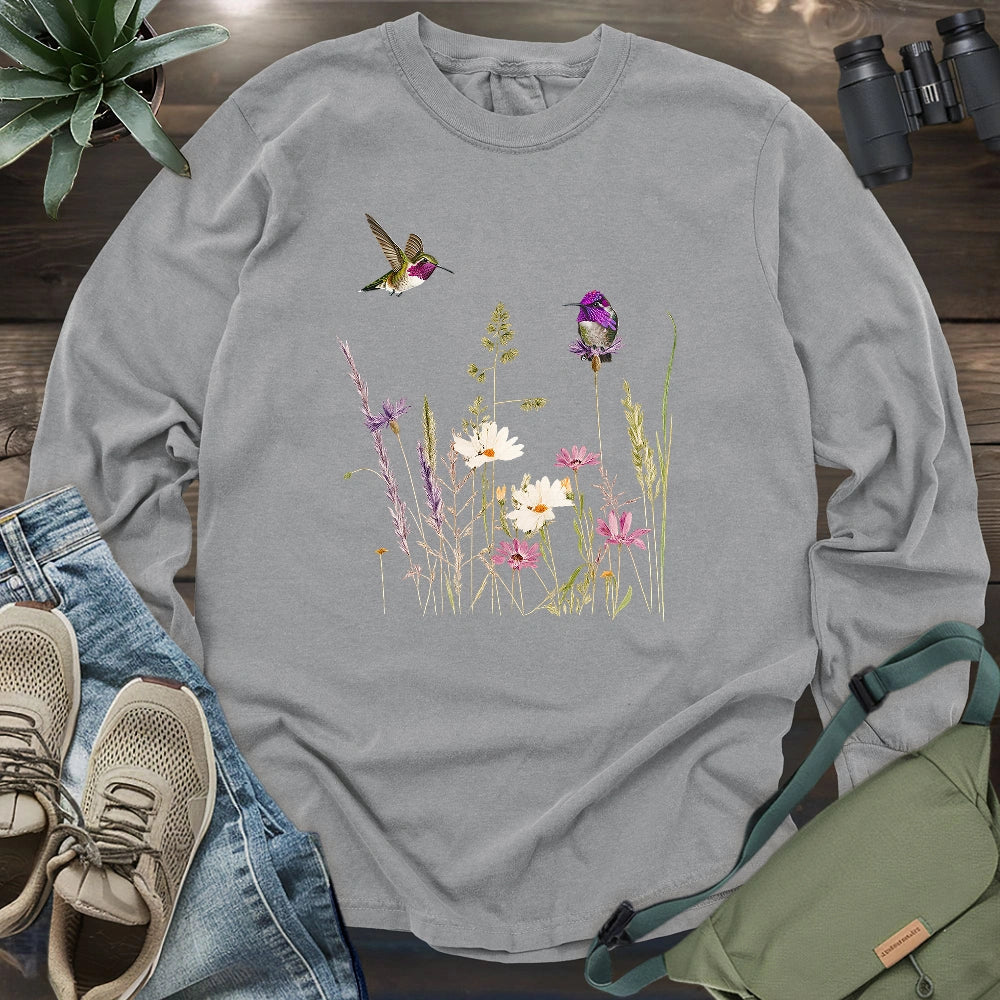 Hummingbirds And Wildflowers Long Sleeve T-shirt