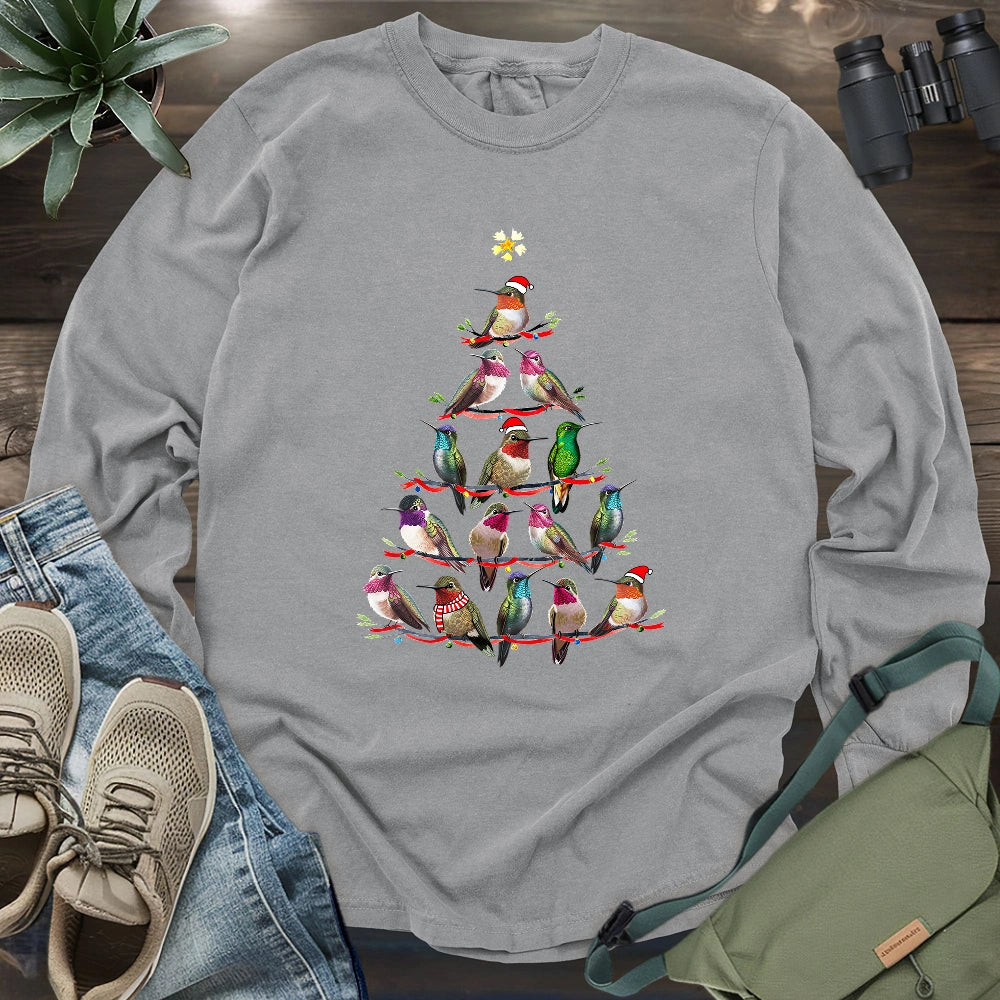 Hummingbird Christmas Tree Long Sleeve T-shirt