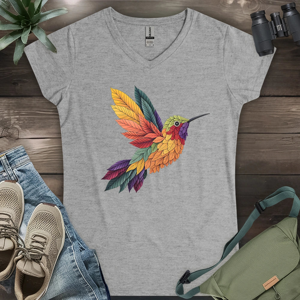 Hummingbird Made By Leaves Lady V-neck