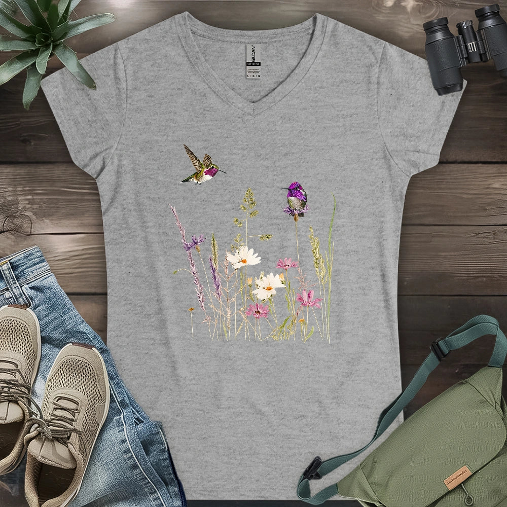 Hummingbirds And Wildflowers Lady V-neck