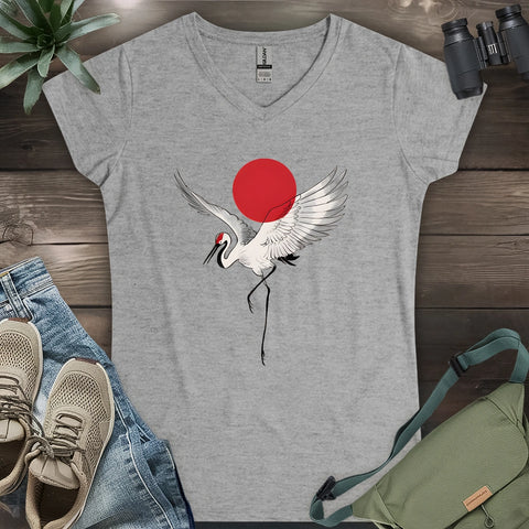 Japan Sun Crane Lady V-neck