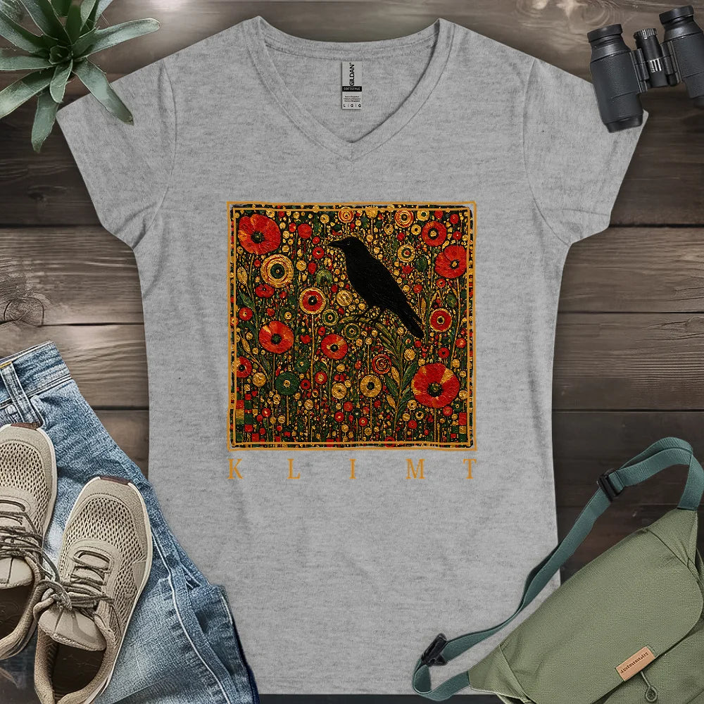 Klimt Raven In Flower Field Lady V-neck
