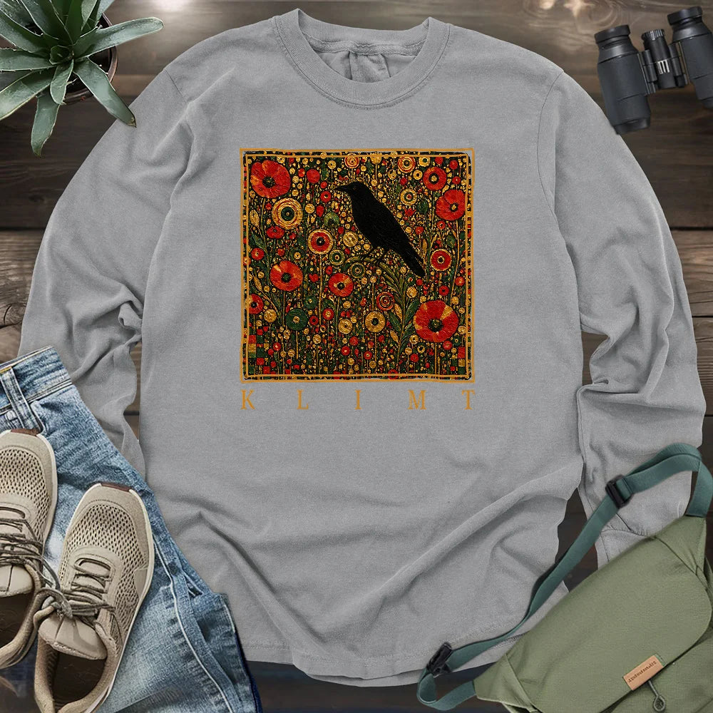 Klimt Raven In Flower Field Long Sleeve T-shirt