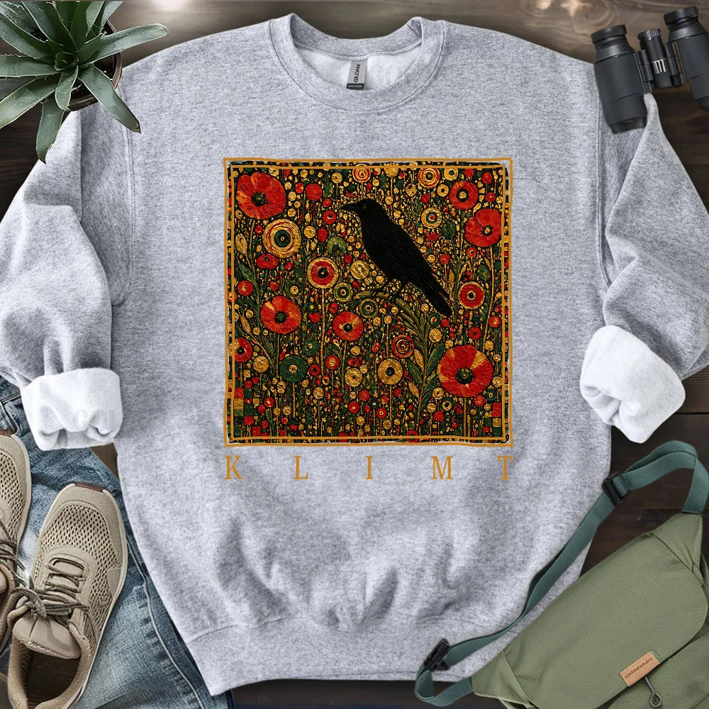 Klimt Raven In Flower Field Sweatshirt