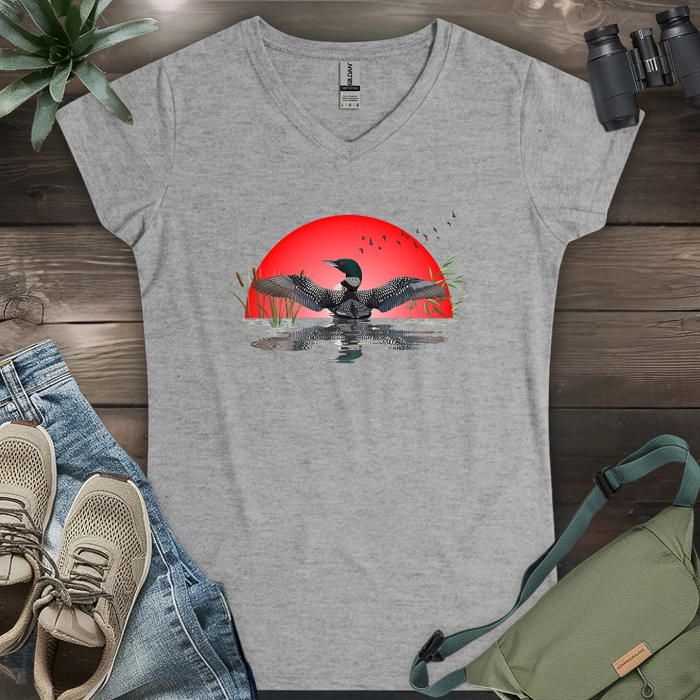 Loon Dance At Dawn Lady V-neck