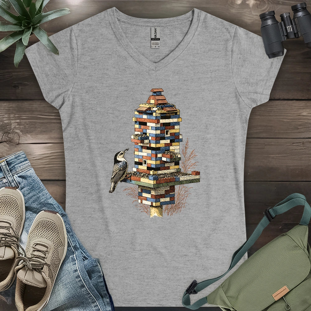 Nuthatch Playing Lego Lady V-neck
