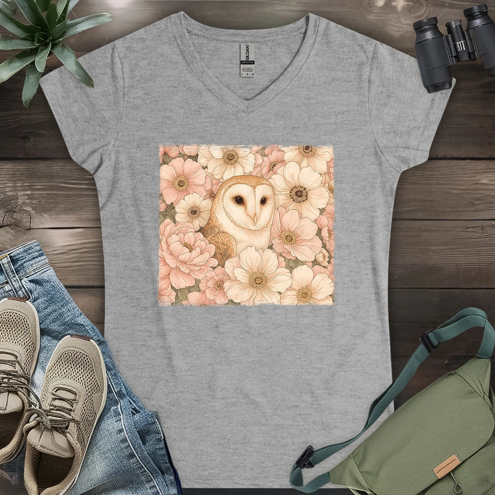 Owl In Flower Field Lady V-neck