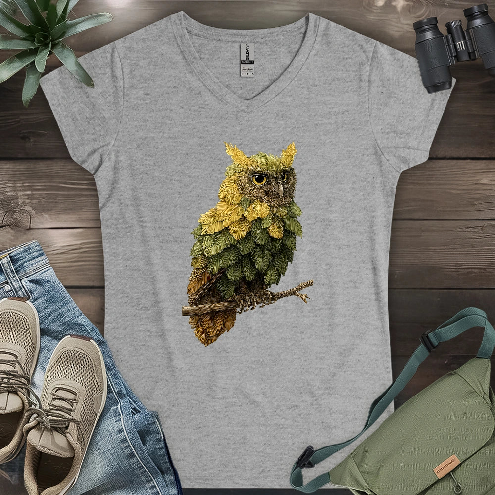 Owl Made By Leaves Lady V-neck