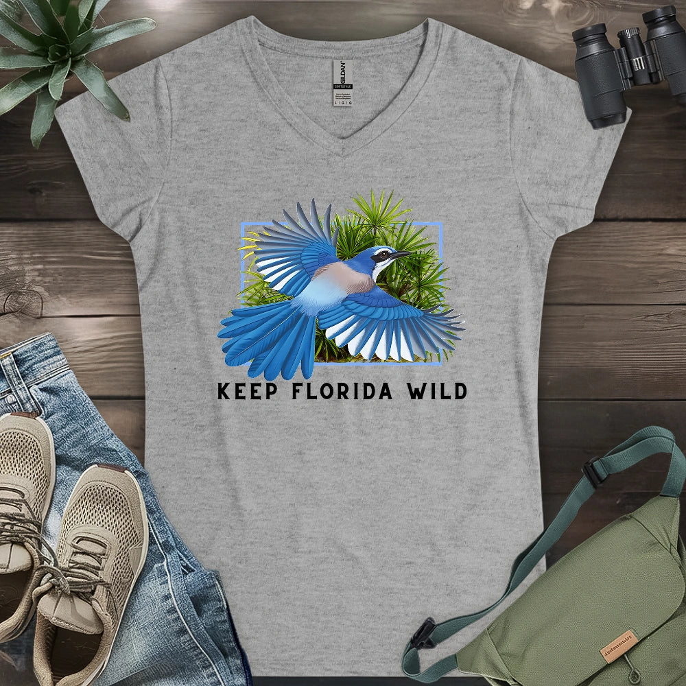 Protect Florida Scrub Jay Lady V-neck