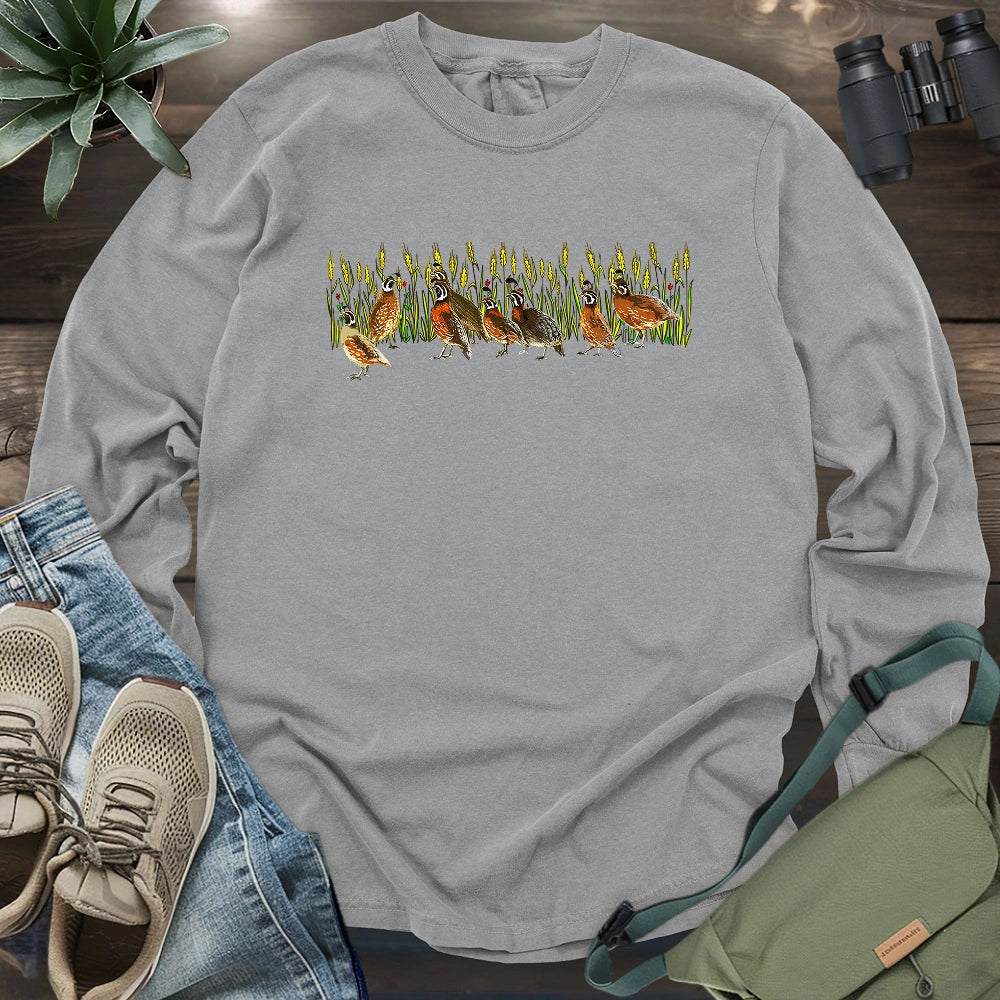 Quails At Wheat Field Long Sleeve T-shirt