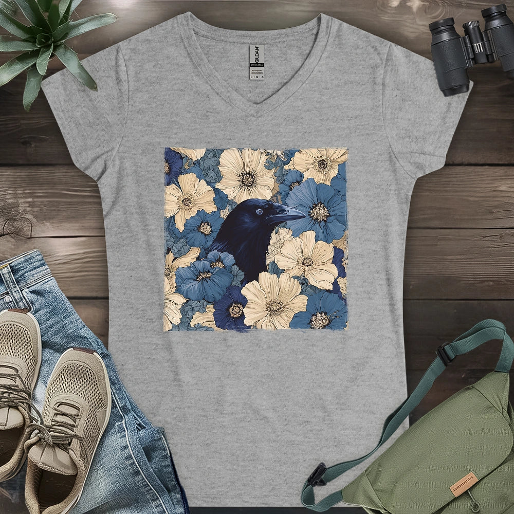 Raven In Flower Field Lady V-neck