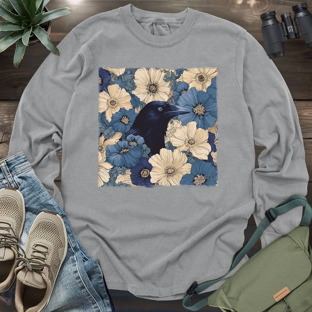 Raven In Flower Field Long Sleeve T-shirt