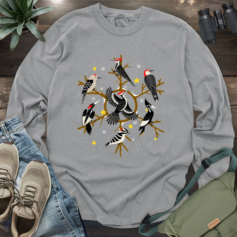 Snowflake of Woodpeckers Long Sleeve T-shirt