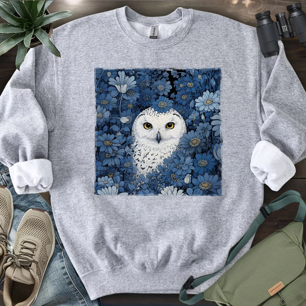 Snowy Owl In Flower Field Sweatshirt