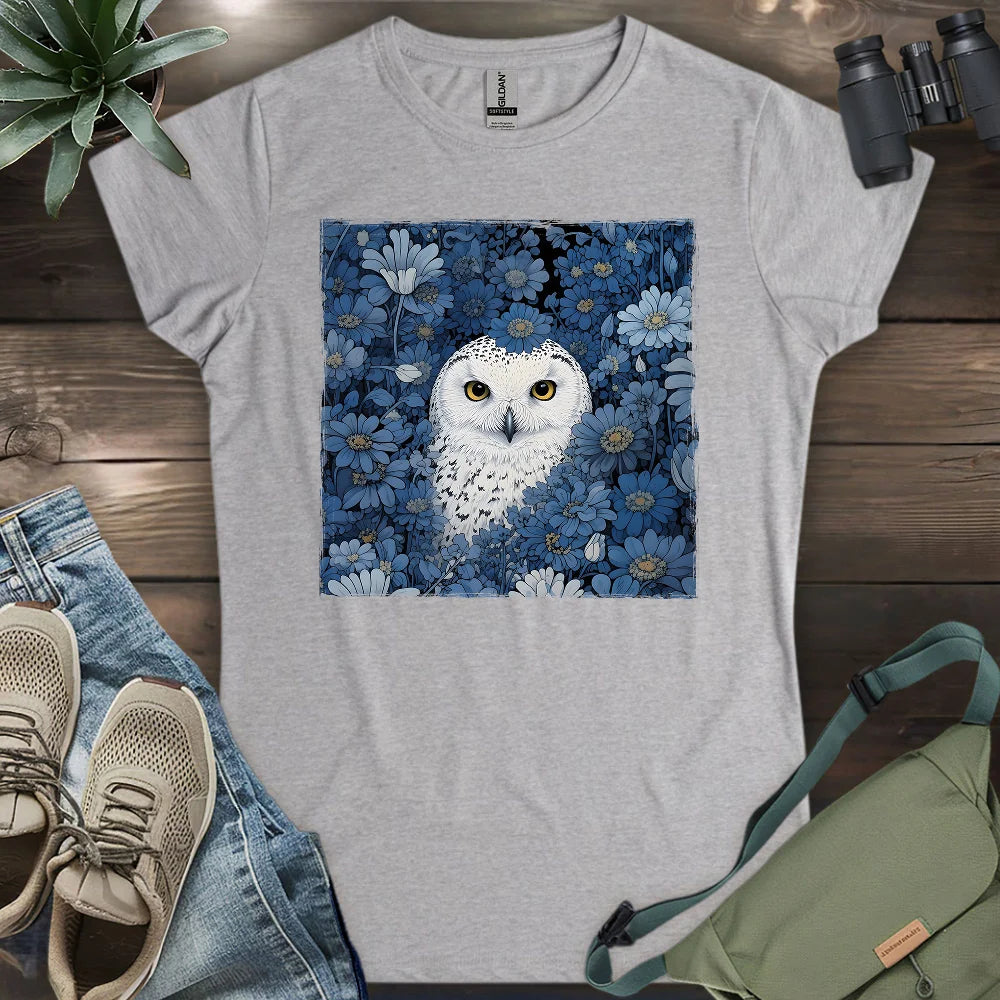 Snowy Owl In Flower Field Women's T-shirt