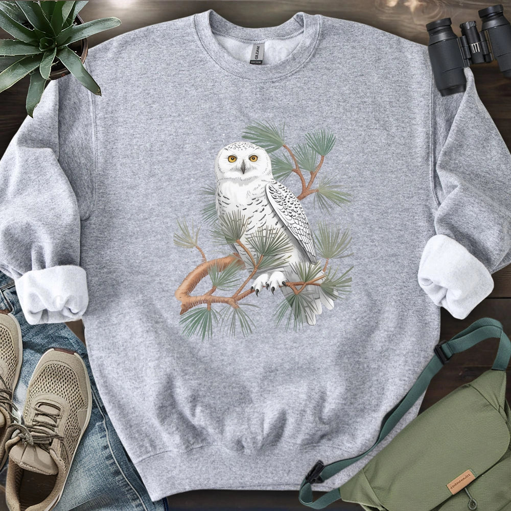 Snowy Owl On Coniferous Tree Sweatshirt