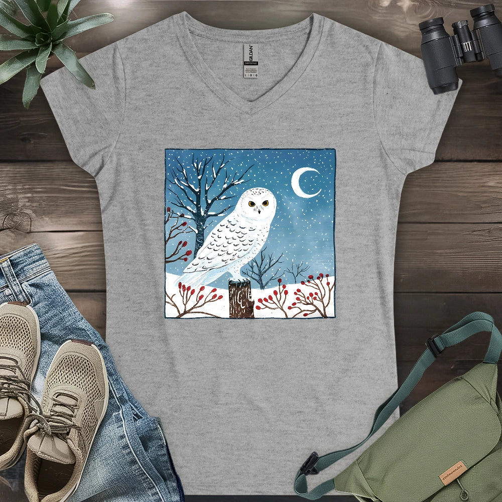 Snowy Owl at Midnight Lady V-neck