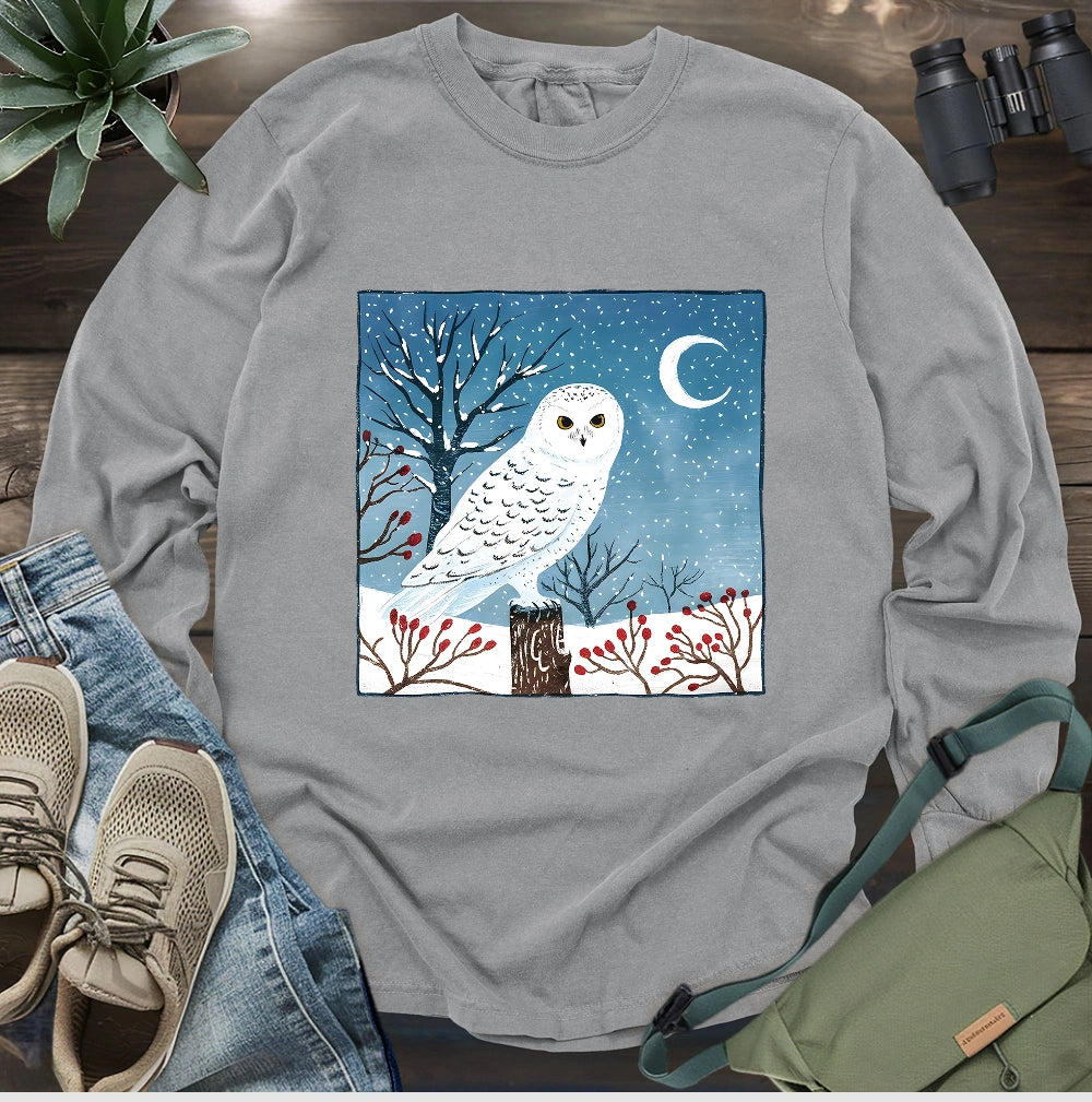 Snowy Owl at Midnight Long Sleeve T-shirt