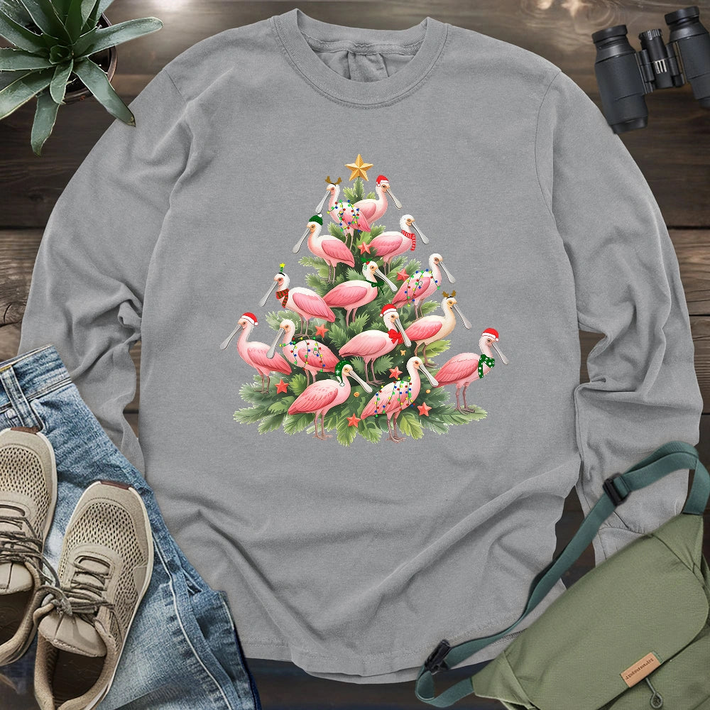 Spoonbill Christmas Tree Long Sleeve T-shirt
