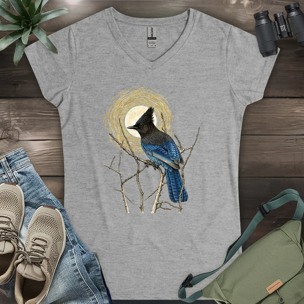 Steller's Jay Under Forest Moonlight Lady V-neck