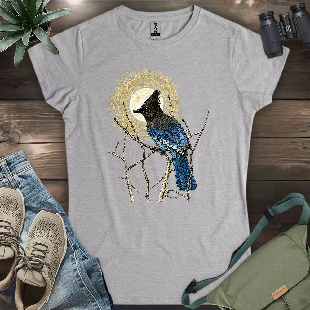 Steller's Jay Under Forest Moonlight Women's T-shirt