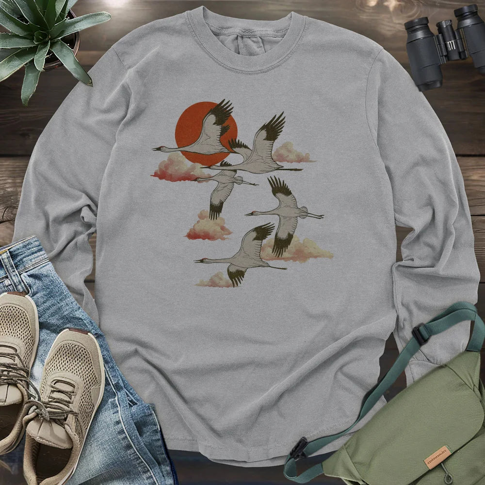 Twilight Whooping Cranes Long Sleeve T-shirt