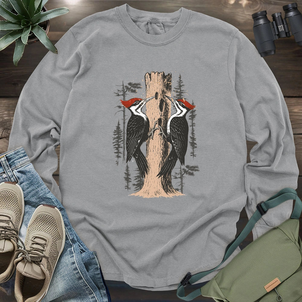 Twin Woodpeckers Drumming Long Sleeve T-shirt