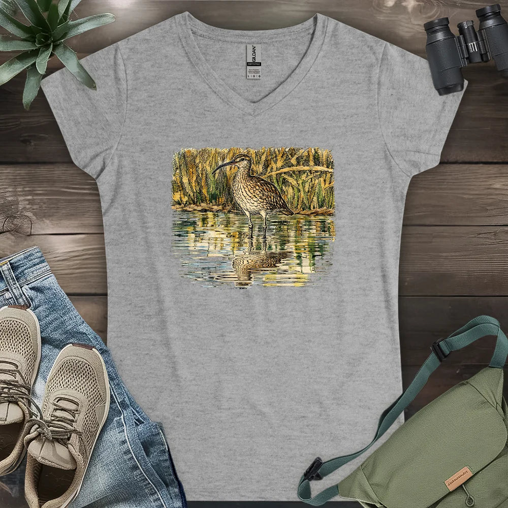 Whimbrel Shadow On Water Lady V-neck