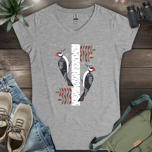 Winter Woodpeckers Lady V-neck